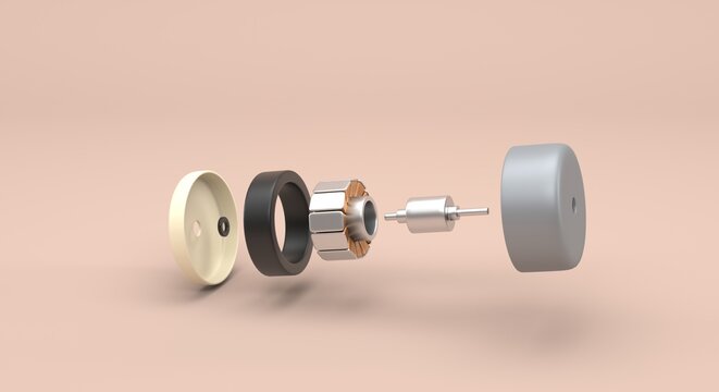 electric motor, electric motor operating scheme, electric motor parts, spare parts, motor presentation, business card, workshop banner, flyer background (3d illustration)