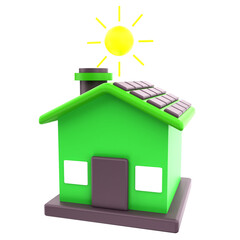 3D Green House With Solar Panel Transparent Background