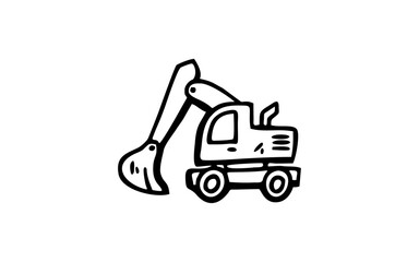 EXCAVATOR Doodle art illustration with black and white style.