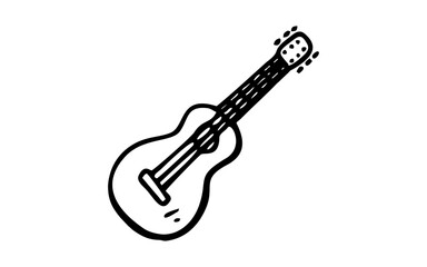 A GUITAR Doodle art illustration with black and white style.