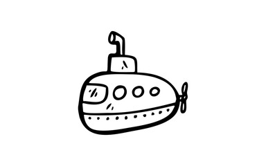 SUBMARINE Doodle art illustration with black and white style.