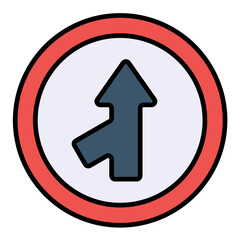 Merging Road Line Color Icon
