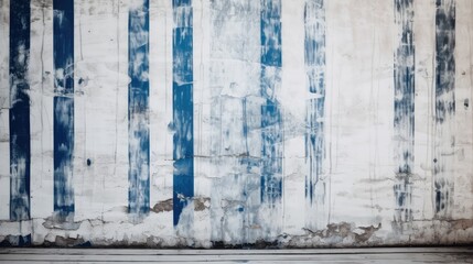 Blue white stripes geometric grunge wall background. Generative AI
