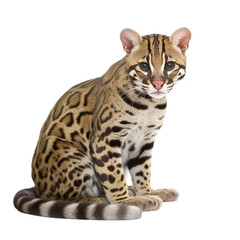animal Ocelot sitting on a transparent background, Generative ai 