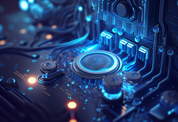 Fototapeta na wymiar Circuit board futuristic technology background. blue 3d rendering toned image generative ai