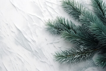 Obraz premium Christmas background with fir branches and snow. Flat lay, top view. Generative ai
