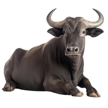 animal water buffalos sitting on a transparent background, Generative ai 