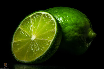 Lime on a dark background. AI generated.