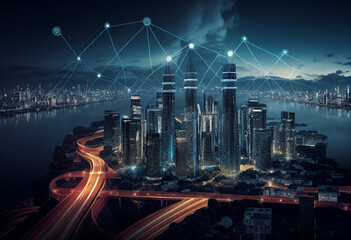 Fototapeta na wymiar Abstract image of modern city and network connection concept. 3D Rendering generative ai