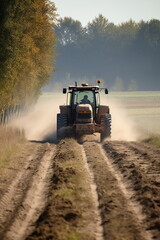 Dawn of a New Day: Farmer Tending to a Field with His Tractor in the Early Morning, Generative AI