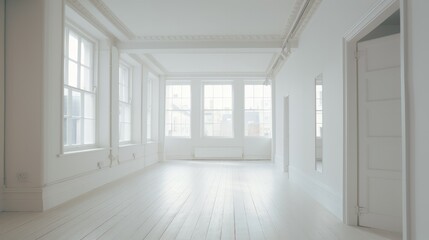 white apartment empty room no furniture clean space interior daylight,image ai generate