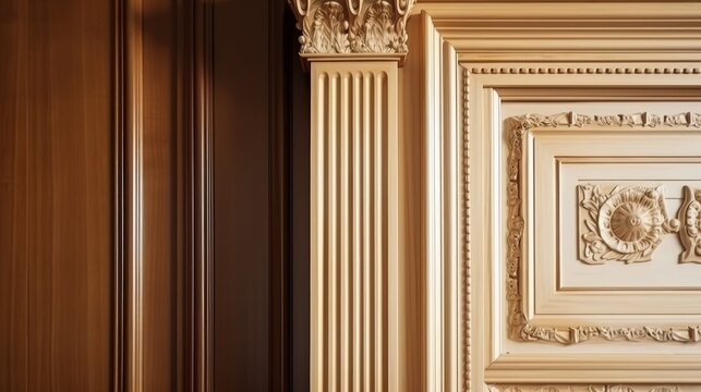 wall and door architrave wooden detail treatment moulding cornice home interior concept,image ai generate