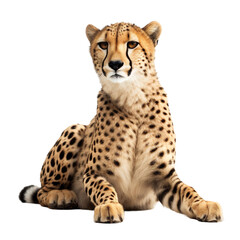 animal Cheetah sitting on transparent background, generative Ai