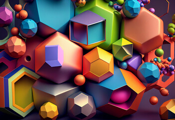 3d illustration of abstract geometric composition with polygonal shapes. generative ai