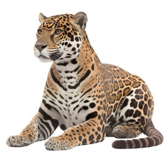 animal Jaguar sitting on transparent background, generative Ai