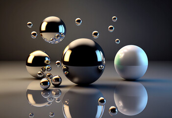 Abstract background with black and white spheres. 3d render illustration. generative ai