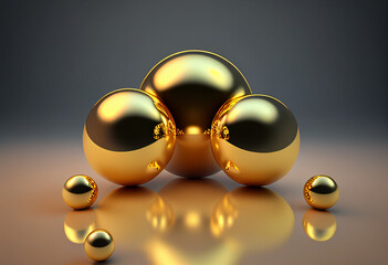 3d render of spheres. Abstract background with gold and silver balls. generative ai