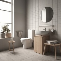 Fototapeta na wymiar beautiful home interior design powder room contemporary interior design elevation look at counter with basin and dressing mirror home concept, image ai generate