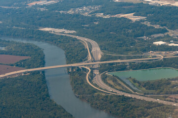 9/22/22:  Richmond, Virginia, USA - Aerial view of the James River, I-95 and the Vietnam Veterans...