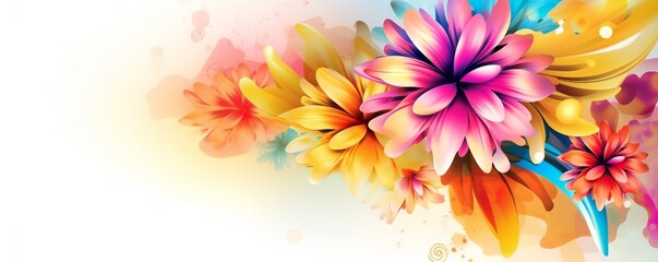 Panoramic colorful flowers floral background banner composition Generative AI 