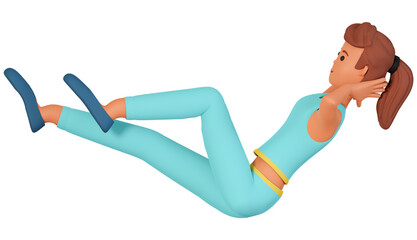 3d woman doing fitness sport exercises illustration. Sportive woman doing fitness 3d illustration