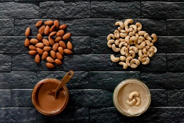 almond nut butter. cashew nut butter. almonds and cashew nuts