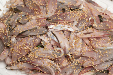 Sliced Raw Gizzard , thinly sliced sashimi