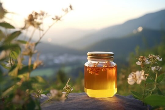 Honey in Glass Jar. Generative AI