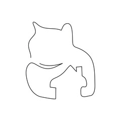 One continuous line of simple cute kitten icon. logo concept dynamic single line drawing graphic design illustration
