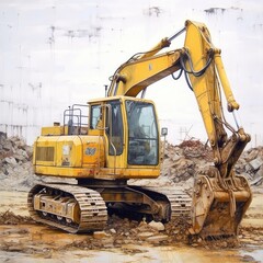 Fototapeta premium Excavator at Construction Site,backhoe,AI generated.