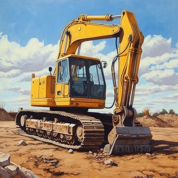 Large yellow crawler excavator,AI generated.