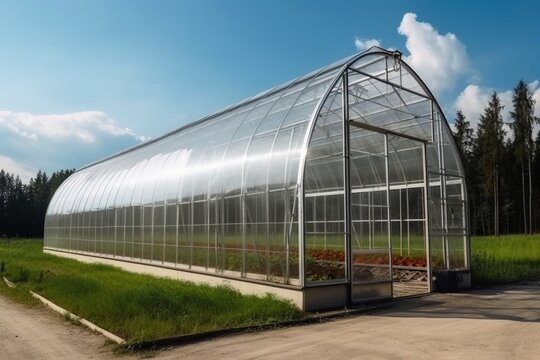 ouse from the outside for vegetable production created with generative AI technology.