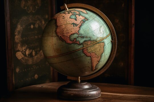 An old globe showing planet earth created with generative AI technology.