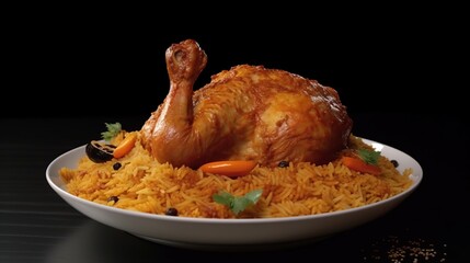 Generative AI hyperrealistic portrait chicken briyani on plate food Photography