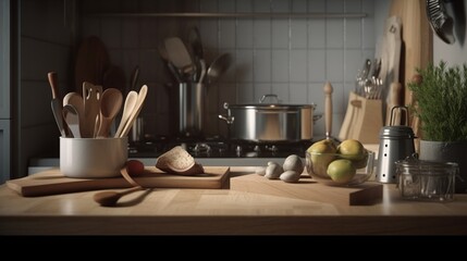 Obraz na płótnie Canvas Generative AI hyperrealistic portrait kitchen with baking
