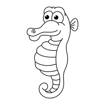 Funny seahorse cartoon characters vector illustration. For kids coloring book.