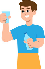 Man Drinking water Cartoon Style illustration.