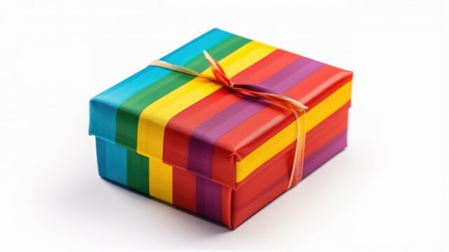 Pride flag colored gift package isolated - Generative AI