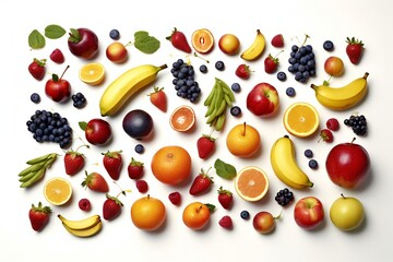 A bunch of fruits including a banana, strawberries, blueberries, and other fruits Generative AI 