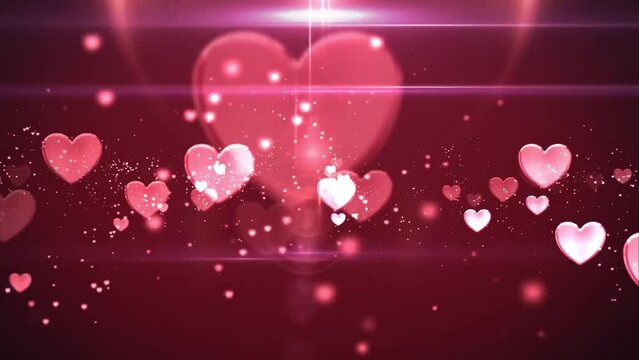 Pink blinking hearts fading and sparkling in a dark pink background