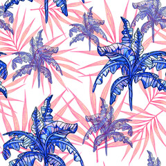 Rainforest palm trees seamless tropical pattern