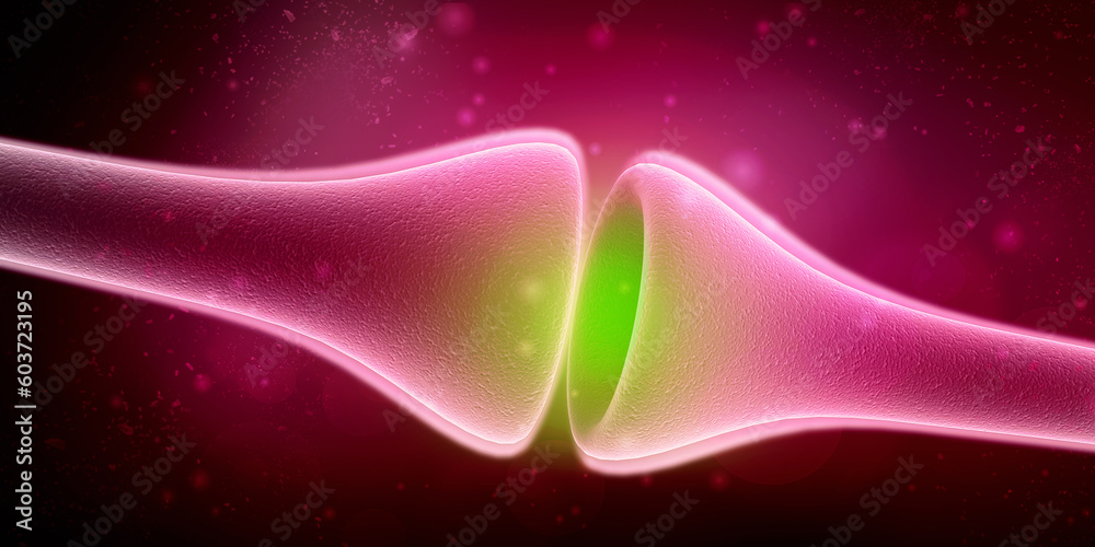 Wall mural synapse and neuron cells sending electrical chemical signals. 3d rendering