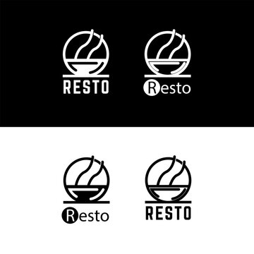 Bowl with hot smoke aroma in circle shape for classic Cafe Resto Restaurant Logo Design