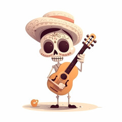 Skull Mariachi Playing Guitar. Generative AI