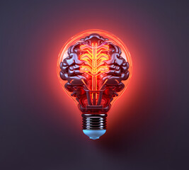 Bulb like brain. Concept of artificial intelligence or machine learning. AI generated image