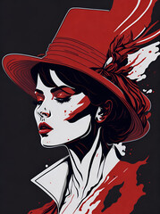 Woman in red hat. AI generated illustration