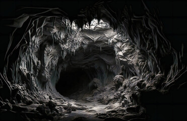 a dark cave with a black background