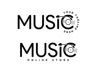Record vinyl logo design template. Music logo store design silhouette isolated