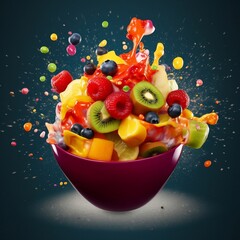 Fototapeta na wymiar Vibrant fruit explosion in a bowl. AI