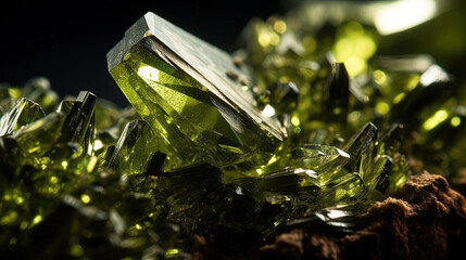 Green raw crystal. Epidote mineral. Generative AI